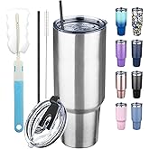 GUDEMAO 40 oz Tumbler with Lids and Straws, Stainless Steel Insulated Coffee Tumbler, Double Wall Vacuum Insulated Travel Mug Cup, Leakproof Thermal Coffee Cup for Hot and Cold Drinks (Silver)