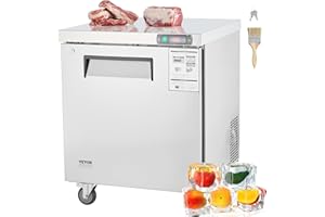 VEVOR 28" W Commercial Freezer Worktop, 7.4 Cu. Ft Undercounter Freezers with/Casters, <0~-8℉>Defrost Frozen Prep Table, Single Door Stainless Steel Food Frozen Prep Station for Restaurant, Diner