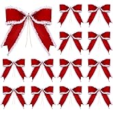 WILLBOND 12 Pcs Red Christmas Velvet Bow with White Fluffy Edges 6 x 6 Inch Tree Topper Ornaments Christmas Gifts Wrapping Bows for Xmas Wreath Door Rustic Farmhouse