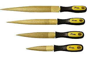 Golden Wood Rasp 4Piece Set, Fine Cut, 4"-6"-8"-10", Tapered Rasp for Wood, Leather, Soft Metals, Soft Plastic, Big Comfort M