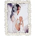 5x7 Picture Frame with Pearl for Wedding, Silver Plated Photo Frames with High Definition Real Glass Frames with Rhinestones, 5x7 Frame for Wedding Gift, Tabletop or Wall Mounting Display for Bedroom