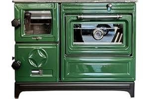 STEPNEXT Colorfull Cast Iron Wood Cook Stove with Oven | Wood Burning Stove Range Stove | Kitchen Stove Cooker Oven Section with Thermometer | Village House Oven Cabin Stove Made in Turkiye (Green)