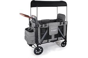 Cochildor Elite 2S 2-Seater Wagon Stroller for Kids – One-Hand Fold Design, High Seats with 5-Point Harness, Adjustable Handlebar, Removable Canopy & Compact Storage, Light Grey