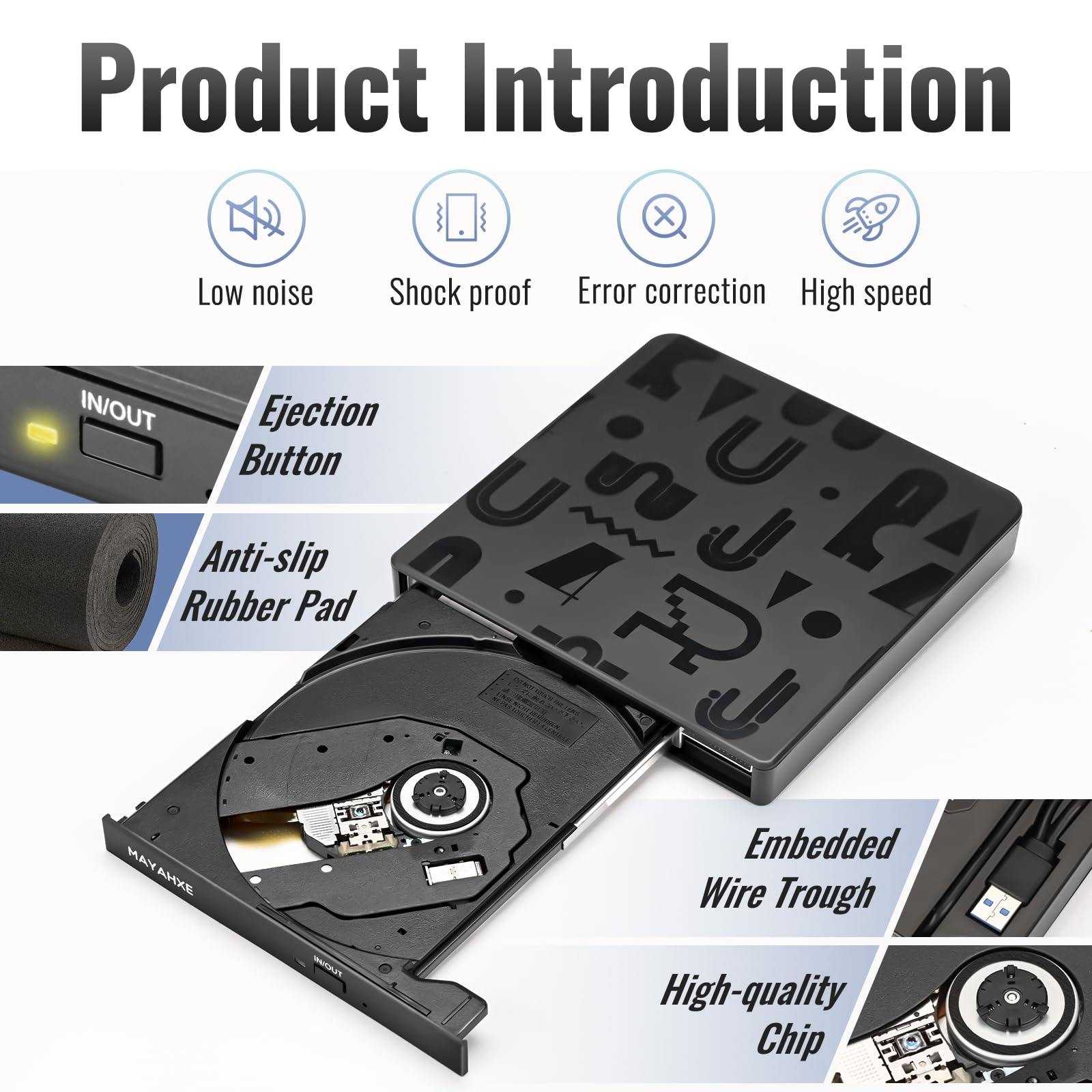External CD DVD Drive, USB 3.0 Type C CD/DVD Burner Portable DVD+/-RW CD Player for Laptop PC Desktop iMac MacBook Pro/Air Windows XP/7/8/10/11 Mac OS Linux Vista7/8