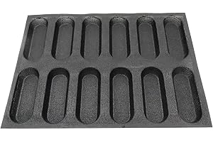 Floahazz 12 Holes Silicone Pan-Non-Stick Perforated French Bread Pan Forms,Hot Dog Molds, Baking Liners Mat Bread Mould