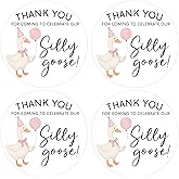 80PCS A Little Silly Goose Baby Shower Stickers Pink Silly Goose Thank You Stickers for Farm Animals Baby Shower Birthday Decors Party Favors Supplies Candy Envelope Seals & Goodie Bags