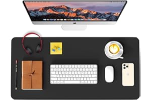 WAYBER Leather Desk Pad Protector, Waterproof Mouse Pad, PU Desk Mat, Office Desk Cover, Desk Writing Mat for Office/Home/Work/Cubicle (Black) 23.6x13.7in