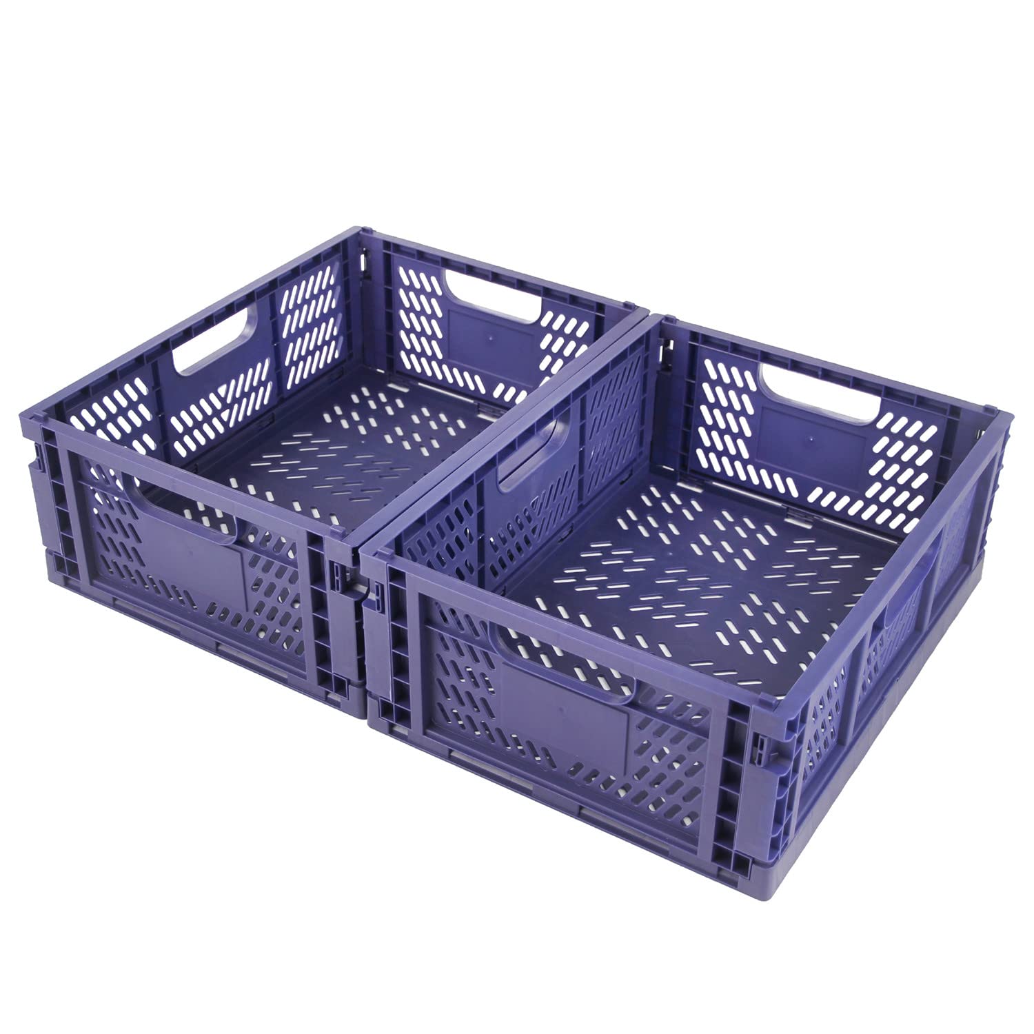 Spesh 2 Pcs Collapsible Storage Boxes Stackable Storage Baskets Folding Plastic Crates Foldable Crate Bins with Handles for Desk,Shelf,Cupboard(Blue, 40*30*15cm) — image 1