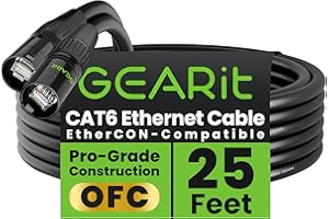 GearIT CAT6 Ethernet Cable, EtherCON-Compatible RJ45 Connectors for Pro Audio, Aluminum Shielded, Oxygen Free Copper - 25 ft.