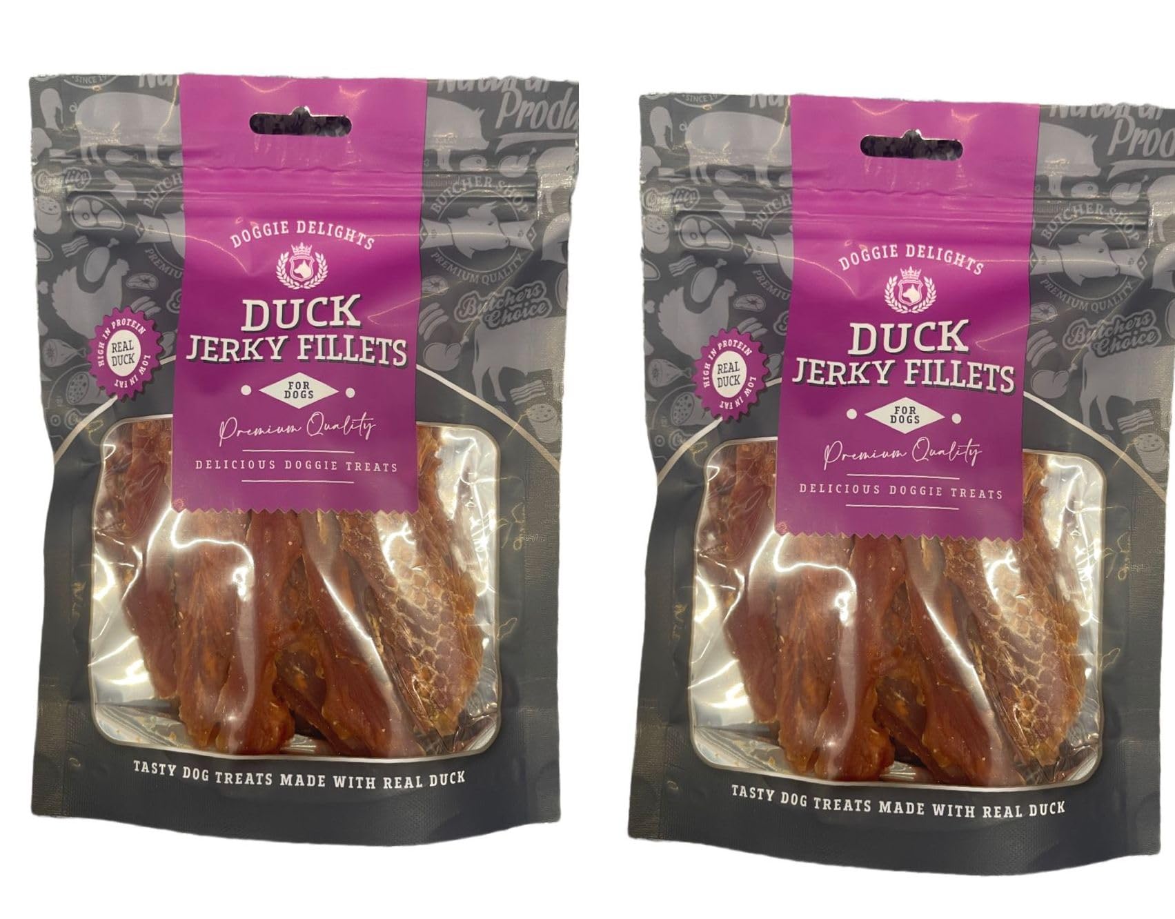 Doggie Delights Dog Treats For Dogs Premiam Quality Delicious Doggie Healthy Treats High In Protein Low in Fat Real (2x Duck Jerky Fillets)