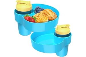 OMYPOTT 2PCS Kids Car Seat Snack Tray, Travel Tray for Kids Car Seat with Cup Holder, Toddlers Road Trip Essential Travel Snacks Food Plate for Stroller and Seats (Sky blue)