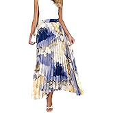 Women's 2025 High Waist Floral Long Skirts Boho Pleated Swing A Line Beach Maxi Skirt