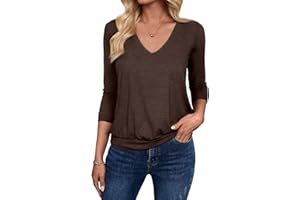 Sialois 3/4 Length Sleeve Womens Tops V Neck Blouse Banded Bottom Shirts Fashion Tunic 2025 Fall Tees Spring Summer Clothes