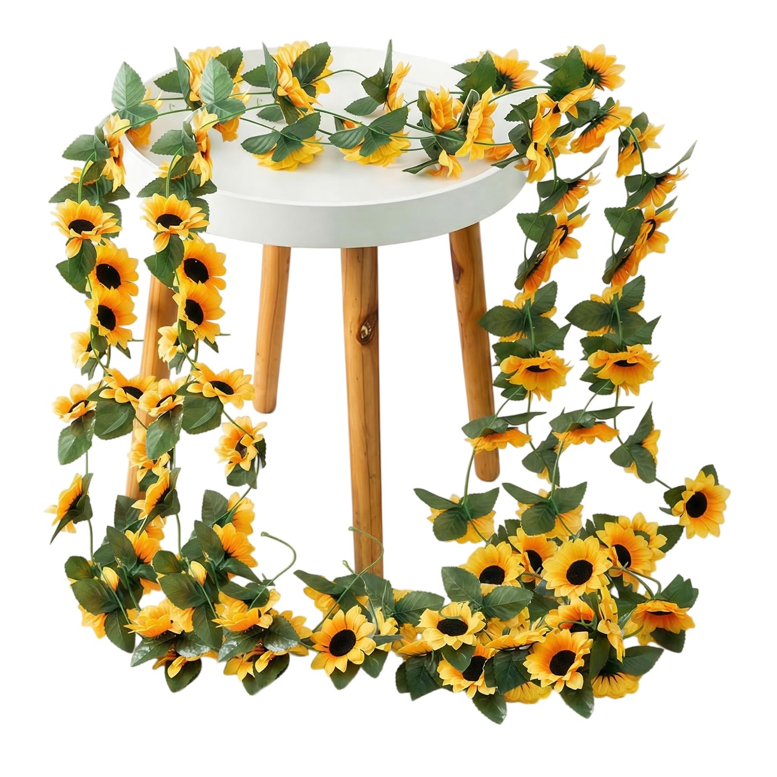 Happyupcity 2PCS 8.2Ft Artificial Sunflower Garland Silk Sunflower Vine with Green Leaves Hanging Sunflowers for Wedding Party Home Garden Decoration