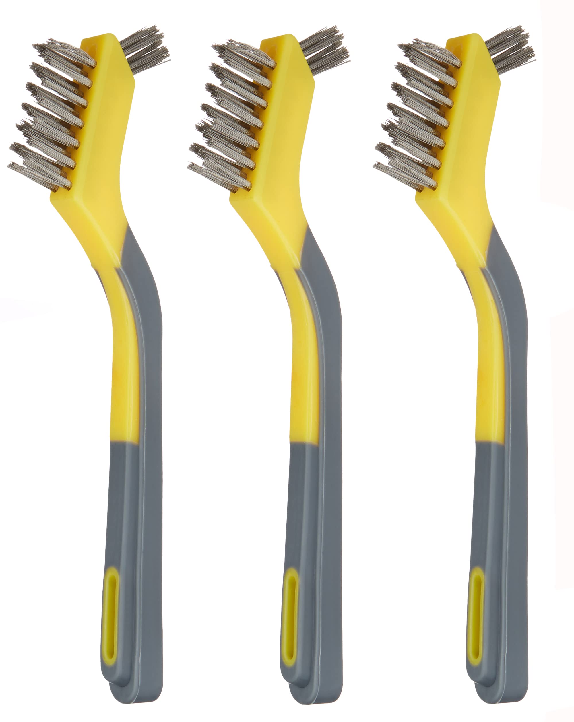 Photo 1 of ***ONLY TWO****Amazon Basics Stainless Steel Mini Brushes, Soft Grip, 3-Pack, Grey/Yellow