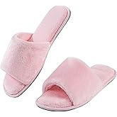 DL Open Toe Slippers for women Indoor, Cozy Memory Foam Womens House Slippers Summer Slip On, Comfy Soft Flannel Womens Bedroom Slippers Slide Breathable Size 5-6 7-8 9-10