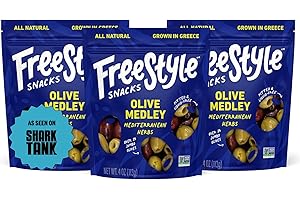 Freestyle Snacks Olive Snack Packs - As Seen on Shark Tank - Fresh Pitted Green & Kalamata Olives, Jumbo-Sized, Grown in Greece, All Natural, Non-GMO, Sugar-Free - Mediterranean Herb, 4oz (3 Pack)