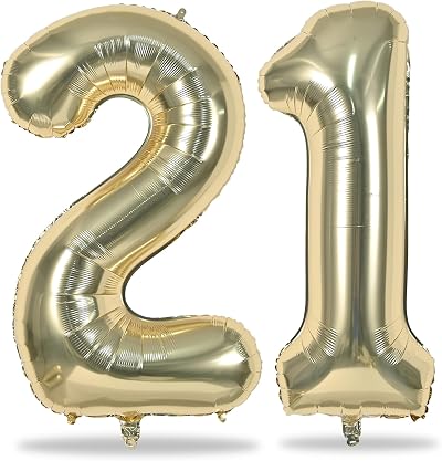 Lingqiang Champagne Gold 40in Number 21 Balloons Set 3pc Party Decor