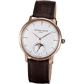 Frederique Constant Men's FC705X4S4 Slim Line Rose Gold-Plated Automatic Watch with Brown Leather Band