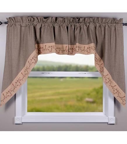 thumbnail image 2 of Primitive Country Cranberry Berry Vine Valance - 14x72 Cotton Window Topper 2 of 6