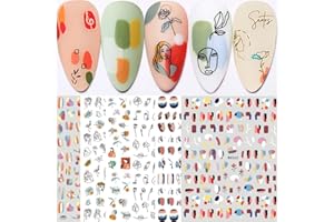 QDSUH Graffiti Fun Nail Art Stickers, Abstract Nail Decals 3D Self-Adhesive Abstract Lady Face Rose Leaf Nail Design Manicure Tips Nail Decoration for Women Girls Kids(6Sheets)