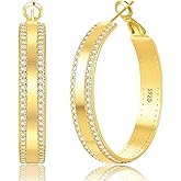 YOUNGYUE Sparkly 925 Sterling Silver Hoop Earrings Non Tarnish Large Rhinestone Hoop Earrings Hypoallergenic Cubic Zirconia Large Silver Chunky Hoop Earrings for Women with Crystal 25/30mm