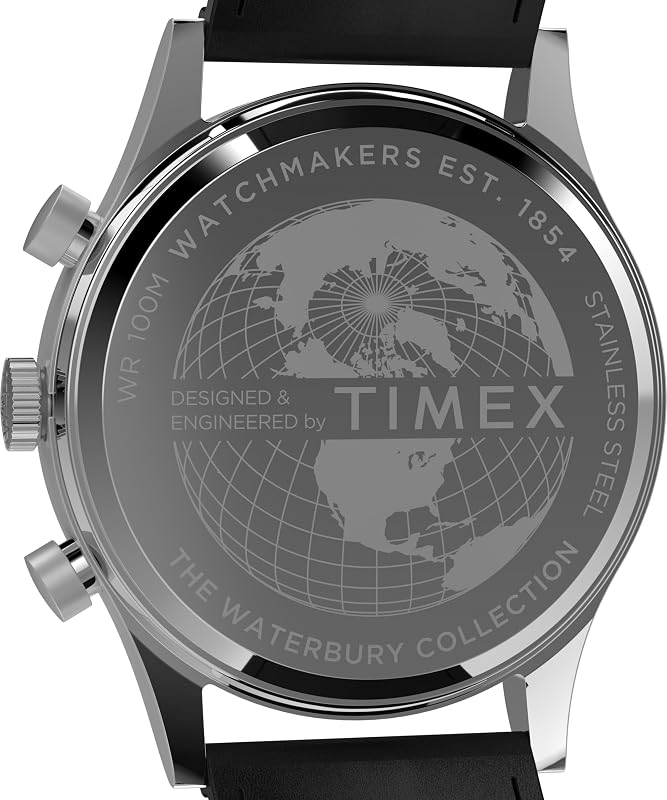 Waterbury TW2Y54100 - Relógio cronógrafo de couro de 42mm para homem