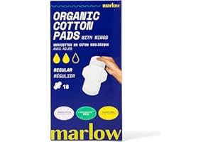 Marlow 100% Organic Cotton Top Sheet Pads with Sticky Wings, Biodegradable Wrapper, Plastic Free, Fragrance Free, Chlorine Fr