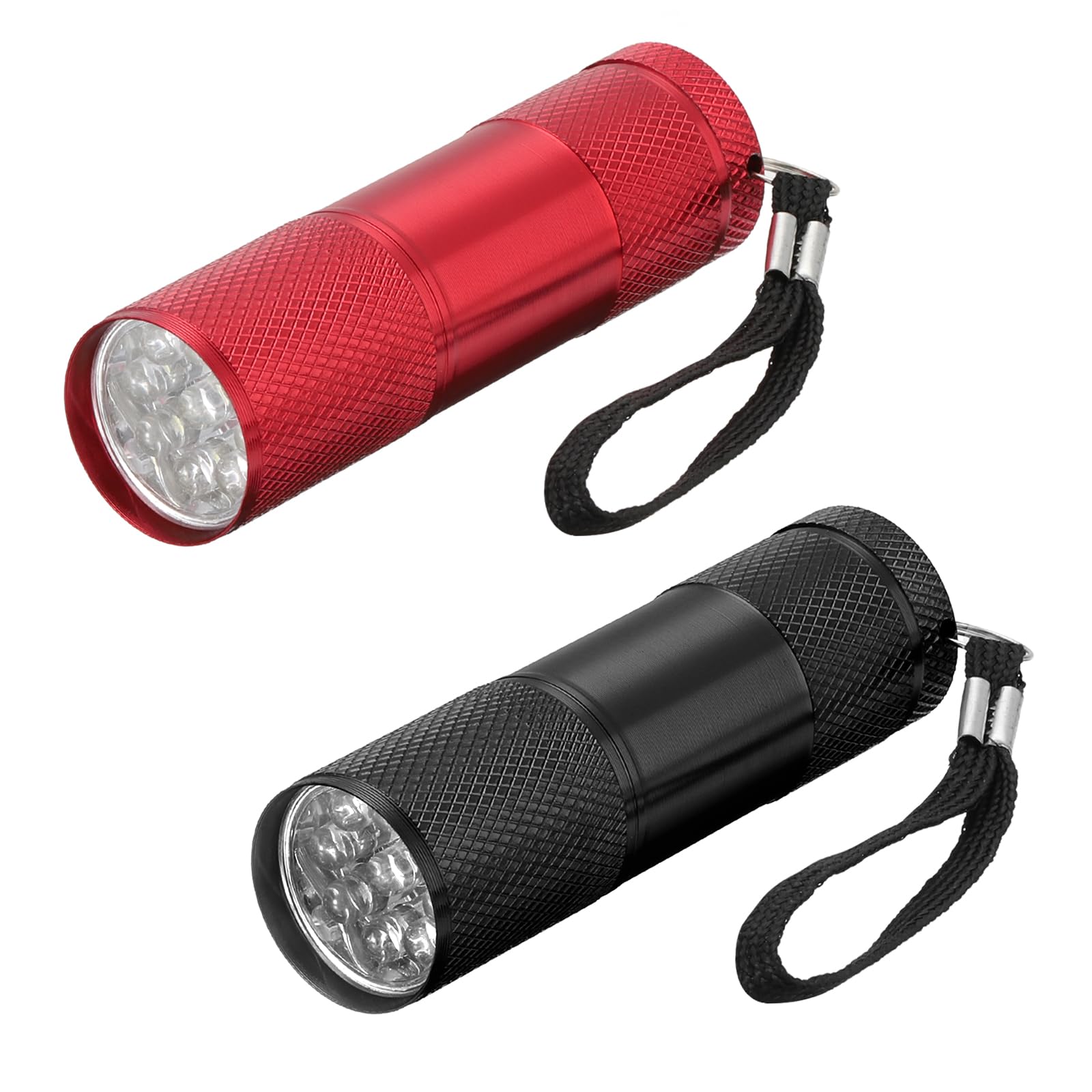 PATIKIL 9 LED Mini Flashlights, 2 Pcs Aluminum Pocket Flashlight Torch with Lanyard for Camping, Hiking, Outdoor Emergencies (Black, Red)