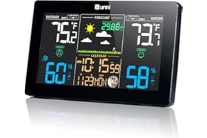 U UNNI Weather Station Wireless Indoor Outdoor Thermometer Inside Outside Temperature Humidity with Calendar and Adjustable Backlight