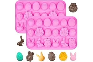 JIRFZUY 2 Pack Easter Silicone Chocolate Mold, Egg Rabbit Easter Basket Candy Mold, for Jelly, Gummies, Ice Cubes, Cake Decor