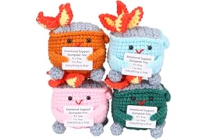ROVYFOTA Emotional Support Crochet Dumpster Fire with Positive Card Cute Room Decor Knitted Toys Funny Crochet Support Buddies Gifts for Friends (Green&Blue&Pink&Orange)