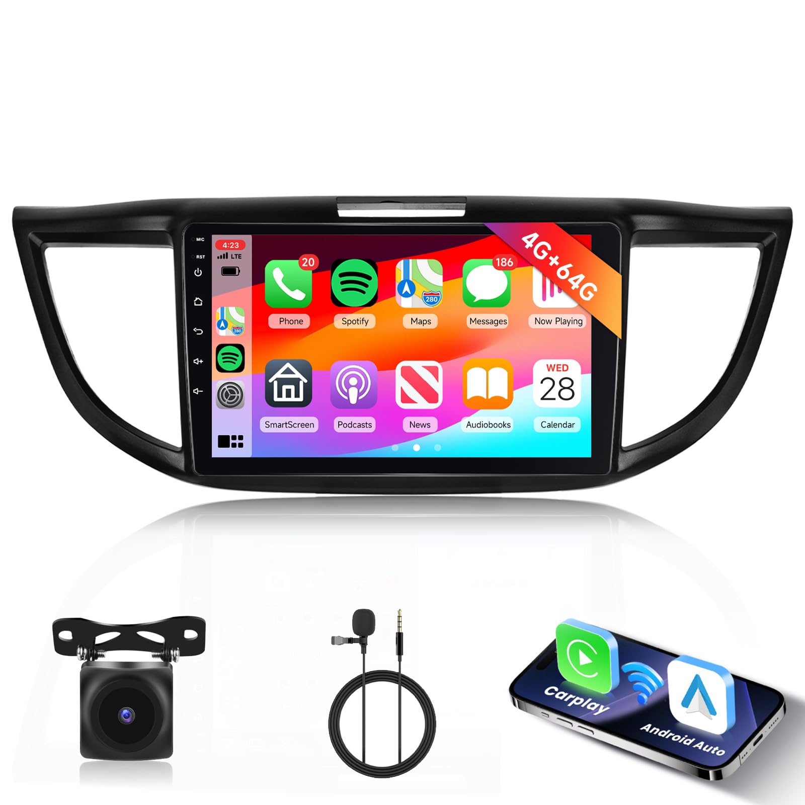 Photo 1 of [4G+64G] Android Car Stereo for Honda CRV 2012-2016 Radio with Wireless Carplay Android Auto Mirror Link, Hodozzy 9 inch Touch Screen with GPS, Mirror Link, Bluetooth, WiFi, 32EQ, FM/RDS Radio