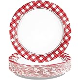 50 Pcs Red Gingham Paper Plates 7" Red and White Buffalo Checked Plaid Dessert Plates Disposable Valentine's Day Gingham Party Supplies for Valentine's Day Picnic BBQ Baby Shower Party Decorations