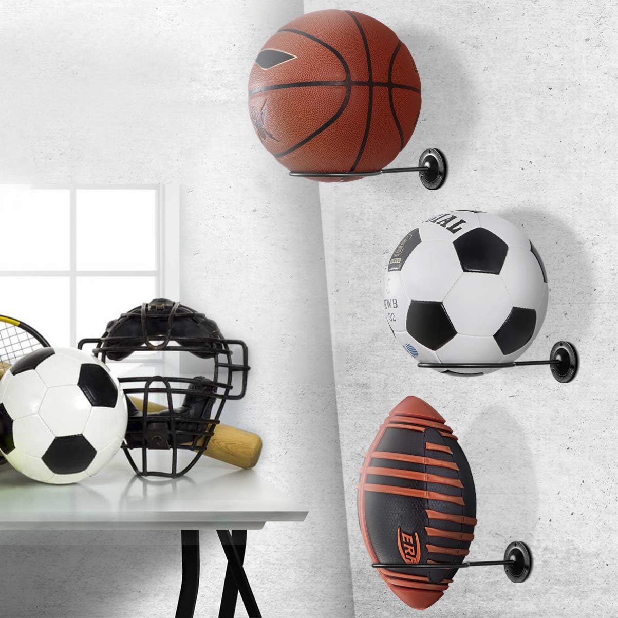Clispeed 2PCS WallMounted Ball Holders Display Racks for Basketball