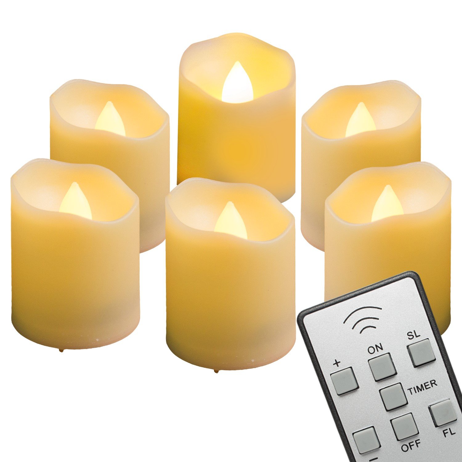 LED Votive Tea Lights +Timer & Remote Control, In Amber Yellow Light