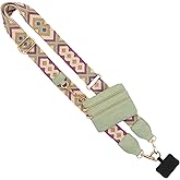 Save the Girls Original Clip and Go Phone Strap Original (Green/Purple Pattern - Green Pouch) - Crossbody Phone Strap Chain with Zipper Wallet Pouch – Phone Lanyard with Zippered Pouch