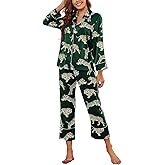 Brosloth Women's Silk Satin Pajamas Pjs Sets Cute Lace Pattern Two Piece Loungewear Set Button Up Pajamas Sleepwear Black