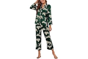 Brosloth Women's Silk Satin Pajamas Pjs Sets Cute Lace Pattern Two Piece Loungewear Set Button Up Pajamas Sleepwear Black