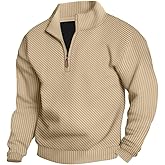 LINENNMAIN Mens Sweaters Pullover Sweater Casual Athletic Long Sleeve Quarter Zipper Stand Collar Sweatshirt