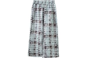 Girls Boho Plaid Wide Leg Pants High Waisted Distressed Palazzo Trousers Kids Vintage Checkered Culottes Relaxed Fit Pants