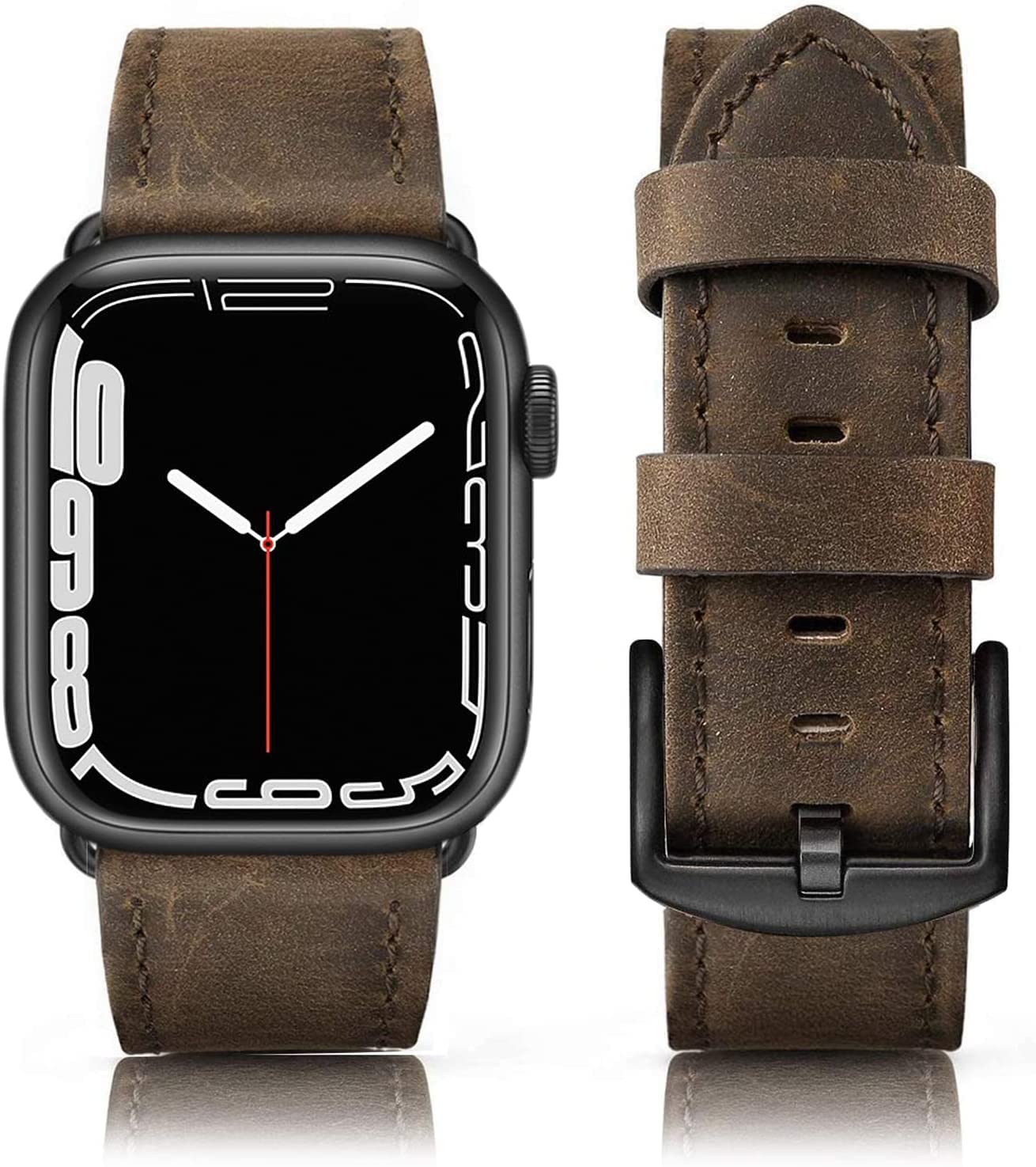 Tuocal Genuine Leather Strap Compatible with Apple Watch 42mm (Series 3/2/1) 44mm 45mm 46mm for Men Women, Vintage Leather Straps Compatible with Apple Watch Series 10 9 8 7 6 5 4 3 2 8 SE