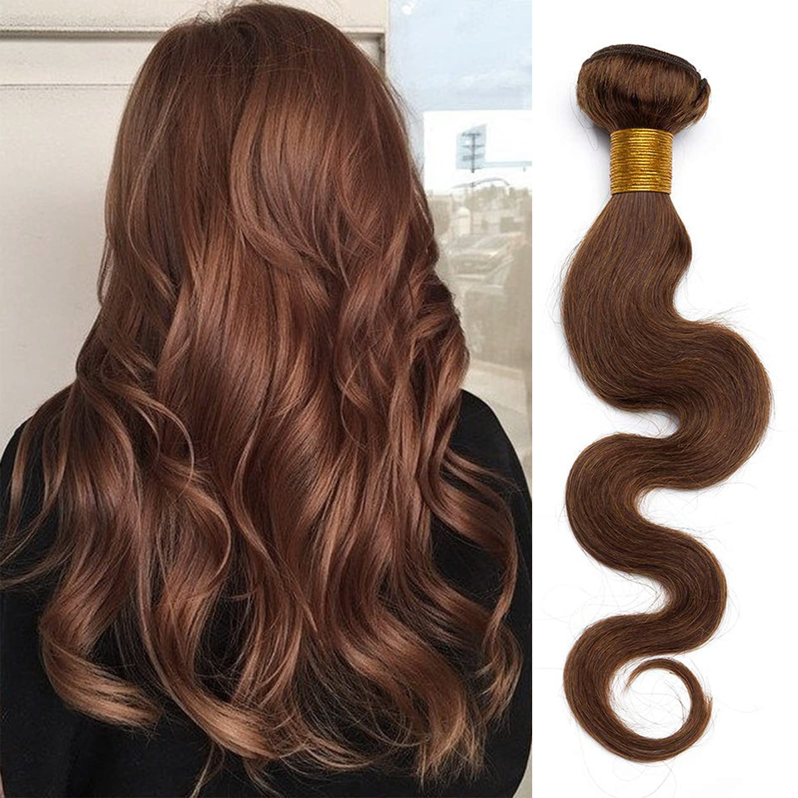 Brazilian Virgin Hair Bundles -Body Wave- 100% Real Remy Human Hair Unprocessed Weave Bundle [16", 100g, Medium Brown]