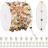 KYUNHOO 3 Meters Stainless Steel Gold Chain Spool Colored Bead Jewelry Making Chains on Roll with Jewelry Clasps for Women DIY Becklace Crafts Supply Findings