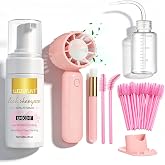 Eyelash Extension Cleanser Lash Mousse Lash Shampoo for Extensions, USB Mini Portable Fan Rechargeable Electric Handheld Air Conditioning (lash kit-handheld fan)