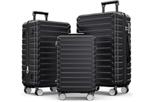 SHOWKOO Luggage Sets Expandable ABS Hardshell 3pcs Clearance Luggage Hardside Lightweight Durable Suitcase sets Spinner Wheels Suitcase with TSA Lock (Black)