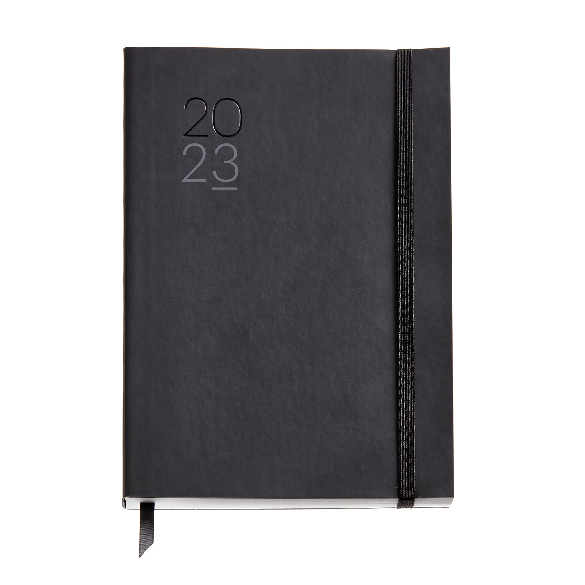 Miquelrius - Yearly Diary 2023 – Vertical Week to View – Plus Size 155 x 213 mm (Approx. A5) – Flexible cover – Spanish, English and Portuguese – Black