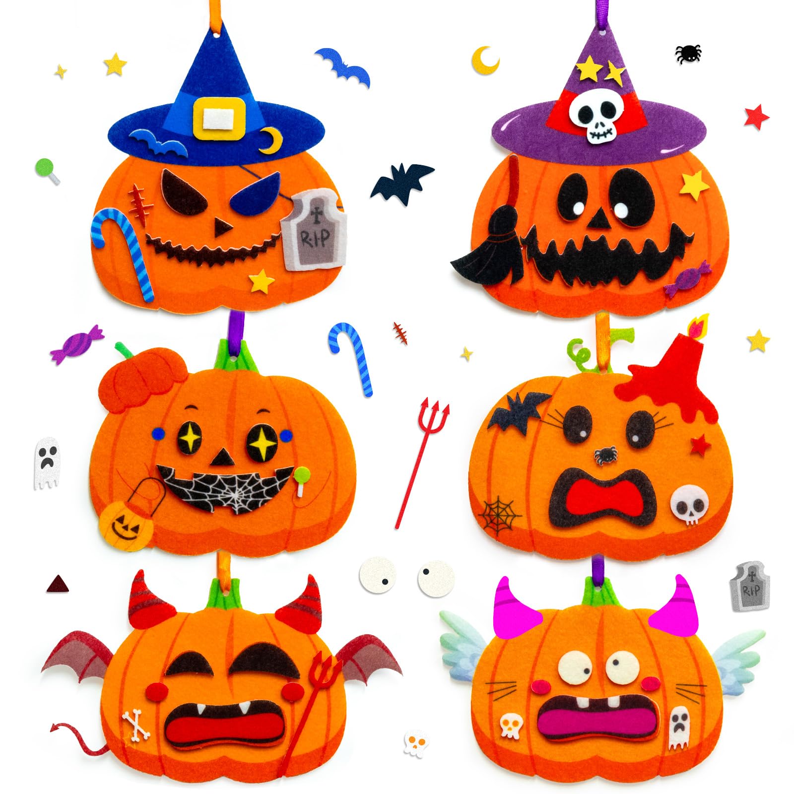 Isisyu Halloween Crafts for Kids, 12 Pack Pumpkin Halloween Arts and Crafts with Self Adhesive Stickers to Make Your Own Decorations Kits for Boys Girls Activities