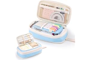 CICIMELON Large Capacity Pencil Pen Case Portable Pencil Pouch Bag Expandable School Supplies for Adults Girls Boys, Blue