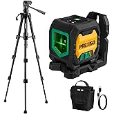 PREXISO Rechargeable Green Cross Line Laser Level, Self-Leveling 360° Laser Leveler with Tripod & Carry Case, Light Indicator